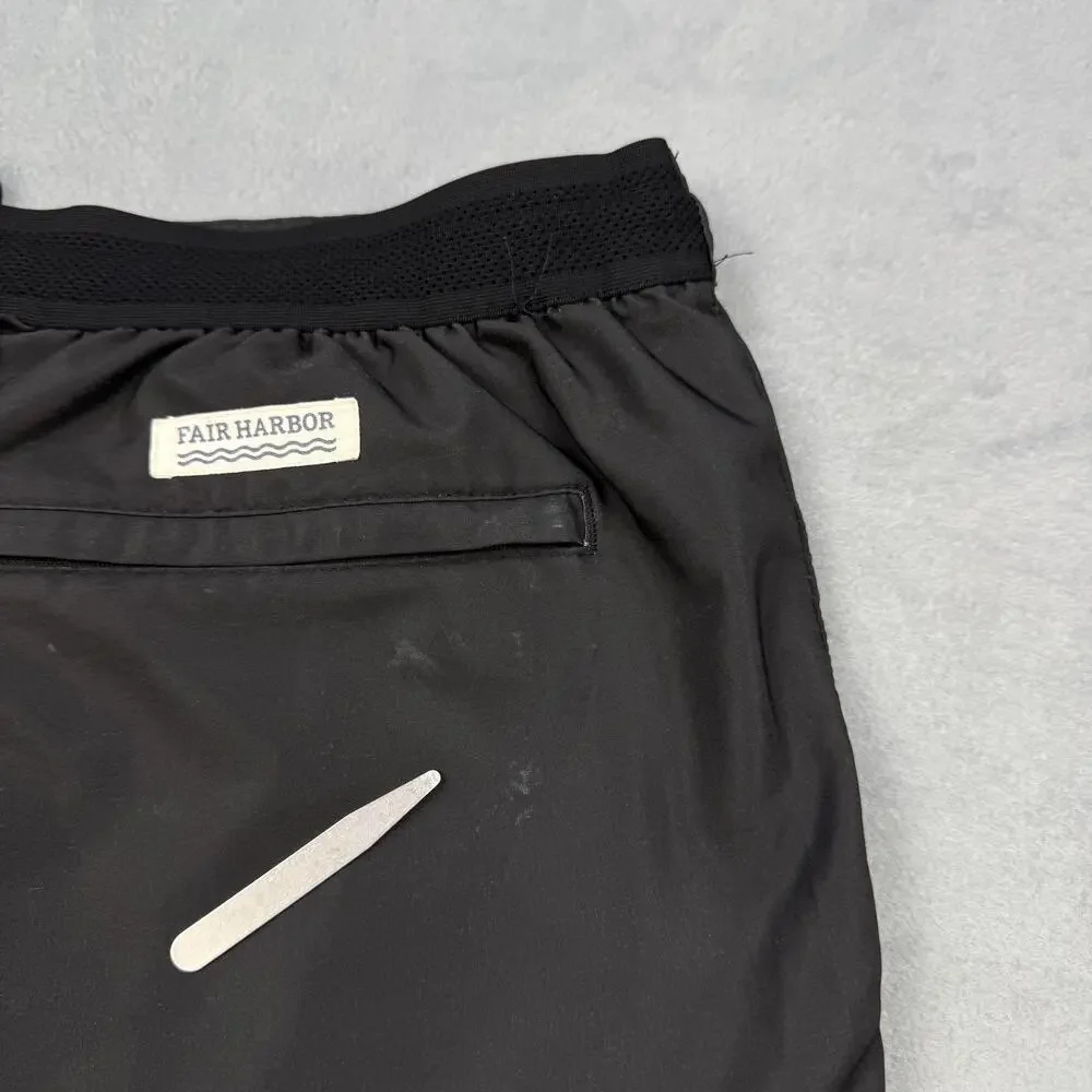 Fair Harbor Swim Trunks Mens 2XL Black Striped Board Shorts Lined Stretch